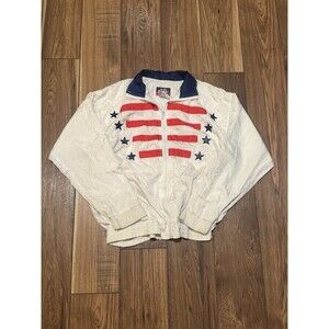 VTG 90s 80s  Sport Red White Blue American US Flag Windbreaker Jacket S SEE PICS